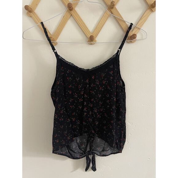 Abercrombie & Fitch Top Small Black Spaghetti Strap Crop Front Tie Button Up - Picture 7 of 7